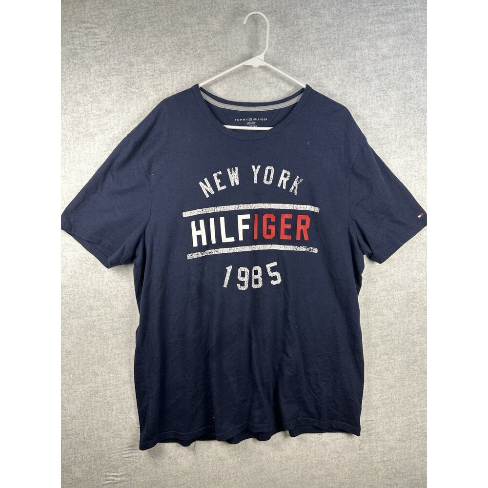 Tommy Hilfiger T-Shirt New York City 1985 Big Spell Out Men's XL Navy Blue